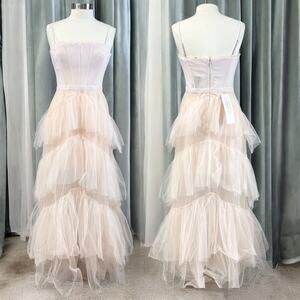 BCBGMAXAZRIA Tiered Illusion Evening Dress Gown Women 12 Fairycore Dainty Dreamy